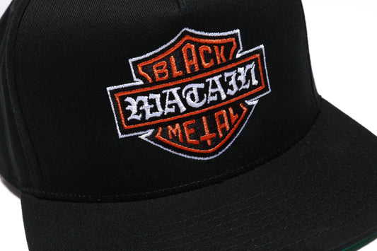 Harley Emblem Embroidered Snapback Hat (Black)